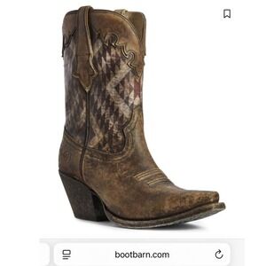 Ariat Western Boots Womens 6.5B Brown Snip Toe Aztec Print Leather Western Glam